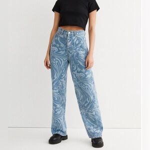 H&M DIVIDED Swirl Print High Waisted Baggy Wide Leg Loose Fit Jeans Y2K | 4